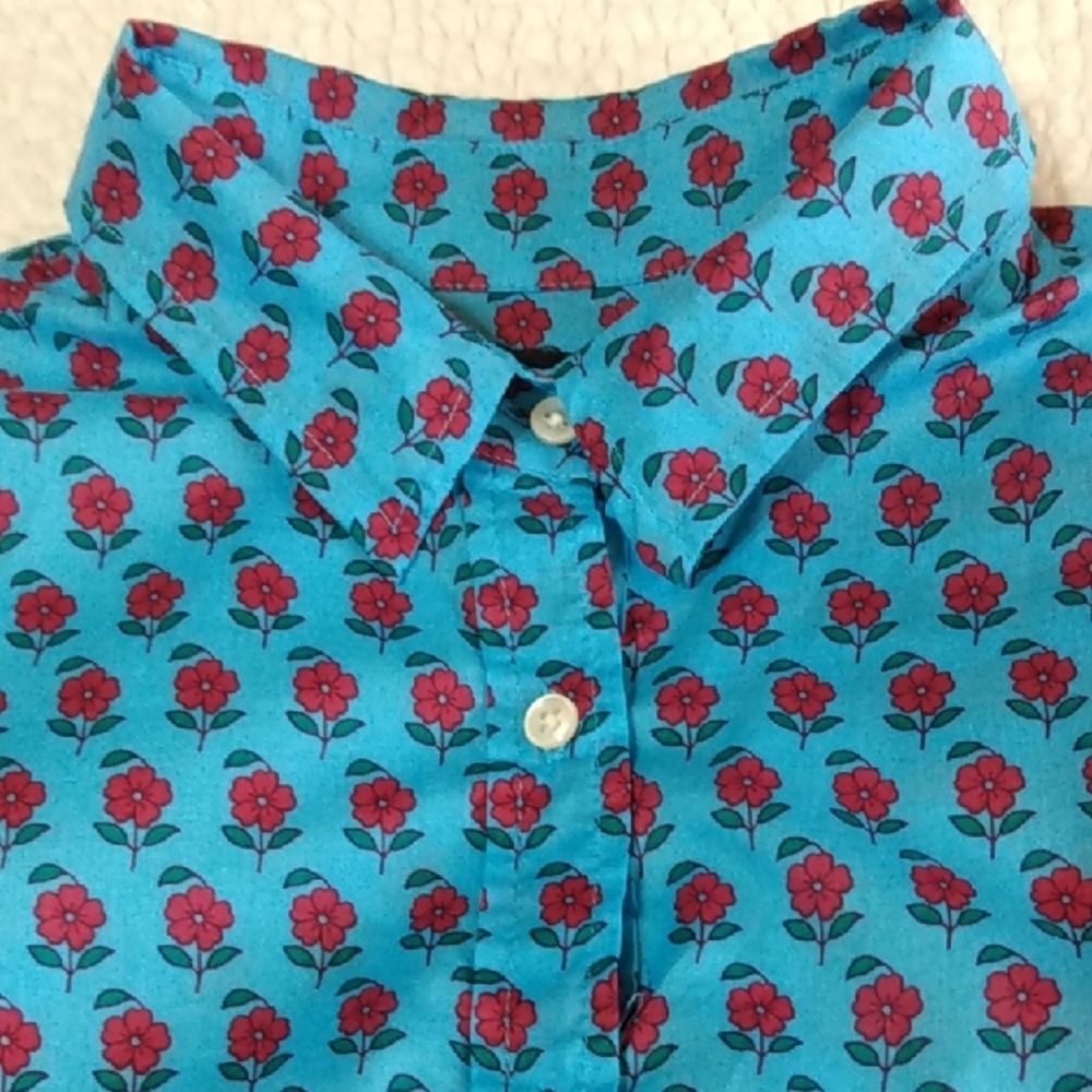 J. Crew Re-imagined Blue Button-up Floral Shirt with Pink Floral Accents WMNS -M - Picture 10 of 15